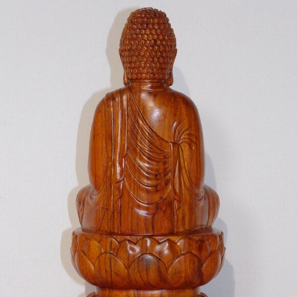 SHAKYAMUNI BUDDHA STATUE Solid Wood Rosewood Carving Meditation Home Altar NEW - Picture 11 of 14